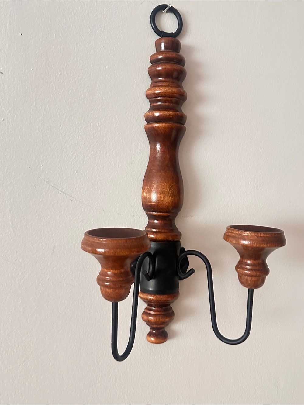 Vintage wood two-arm candle sconce wall hanging